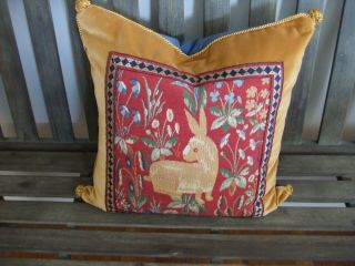 Vintage Goblys Rabbit Tapestry Made Into Newly Created Decorator Pillow 2