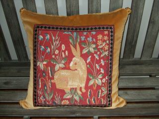 Vintage Goblys Rabbit Tapestry Made Into Newly Created Decorator Pillow 6