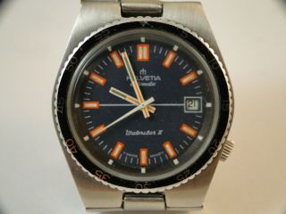 Vintage Helvetia Waterstar Ii Diver Automatic Wristwatch From 1970´s Runs Ok