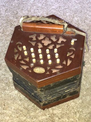 Antique Lachenal & Co - London 125436 Concertina w/ Great Bellows - FREESHIP 7