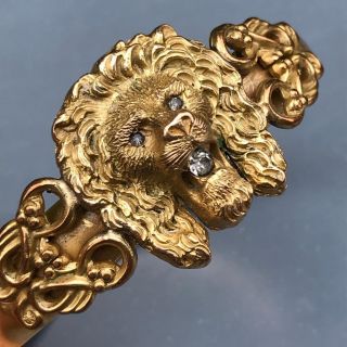 Wide Antique Victorian Gold Fill Lion Face Hinged Bangle Bracelet