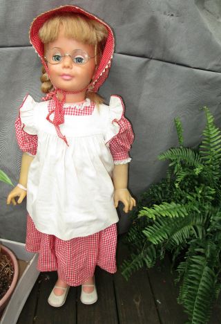 Vtg 35 " Large Blonde Ideal Doll Patti Playpal Red Check Gingham Dress 35 " Beauty