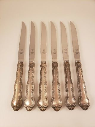 Gorham Sterling Silver Strasbourg Steak Knives Hollow Handle No Bevel Set Of 6