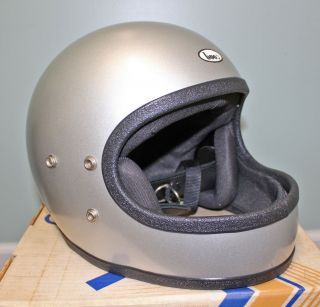 RARE Vintage BUCO Motorcycle Helmet 70s Full Face w/ Shield Visor Silver NIB XL 3