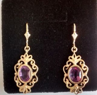 Vintage Style 9 Ct Yellow Gold Ear Rings Set With Amethyst