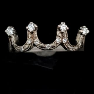 Tiara Or Crown Diamond 14k White Gold Ring Vintage Estate Retro Mid Century Gift