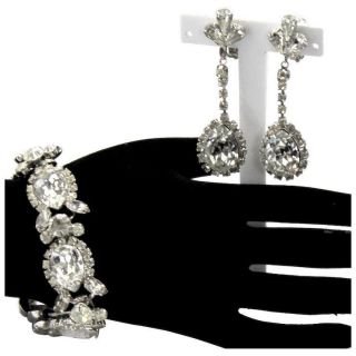 Vtg Juliana Clear Pear Shaped Rhinestone Bracelet Dangle Earrings Demi Parure