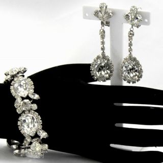 VTG Juliana Clear Pear Shaped Rhinestone Bracelet Dangle Earrings Demi Parure 2