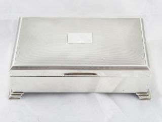 Smart English Art Deco Solid Sterling Silver Cigarette Trinket Box 1956