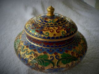 Vintage Chinese Cloisonne Lidded Bowl -
