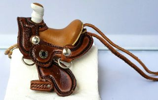 Detailed Miniature 2.  5 " Leather Western Saddle W Lasso - Salesman Sample