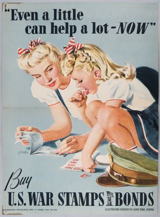1942 Al Parker World War Ii Home Front Mother & Daughter War Stamps Poster