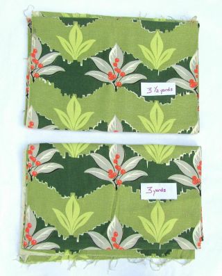 Vintage 40 ' s Barkcloth Fabric 6,  Yds Leaves Berries Green Chartreuse Vat 2