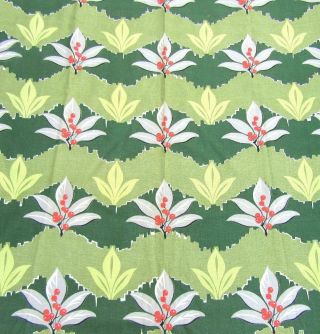 Vintage 40 ' s Barkcloth Fabric 6,  Yds Leaves Berries Green Chartreuse Vat 3