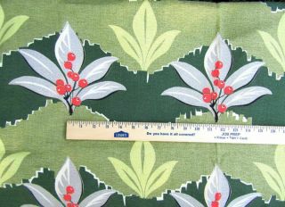 Vintage 40 ' s Barkcloth Fabric 6,  Yds Leaves Berries Green Chartreuse Vat 7