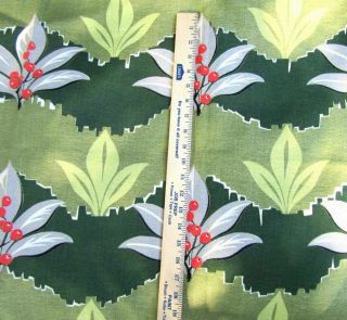 Vintage 40 ' s Barkcloth Fabric 6,  Yds Leaves Berries Green Chartreuse Vat 8