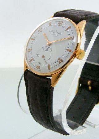 Vintage Big 35 Mm.  Girard Perregaux Swiss Made White Dial,  Gold Plated Case
