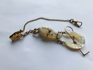 Antique Chatelaine Carved Mother Of Pearl Chain