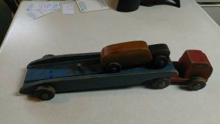 Rare Antique Tick Tock Toys Firestone Wooden Semi Car Hauler 1940s Vintage