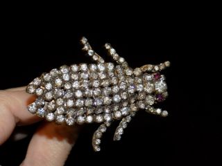 Antique Hat Pin With Rhinestone Beetle
