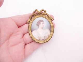 Victorian Enamel Signed Portrait Miniature Of A Lady In Ormolu Frame