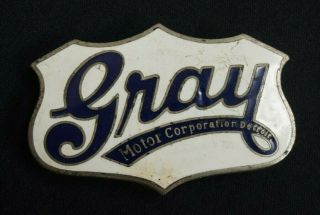 Vintage Gray Motor Corporation Detroit Enamel Automobile Radiator Badge Emblem