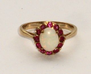 Rare Fine Quality Unusual Antique Vintage Ruby & Opal Gold Ring