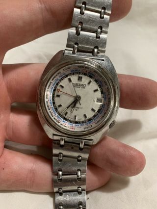 Vintage V Rare Seiko Worldtime 6117 - 6400 Automatic Watch White Dial