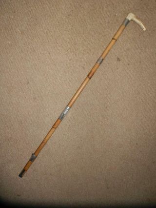 Antique Antler Handle Bamboo Gadget Grabber Stick/cane 37 ".