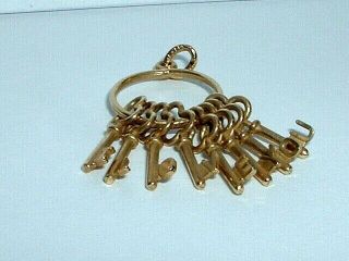 VINTAGE 14k YELLOW GOLD I LOVE YOU SKELETON KEYS KEY CHARM PENDANT 2