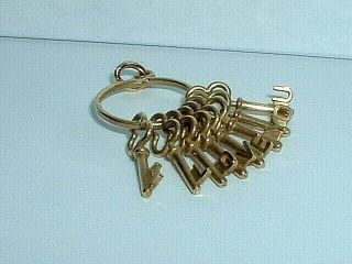 VINTAGE 14k YELLOW GOLD I LOVE YOU SKELETON KEYS KEY CHARM PENDANT 3