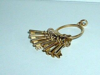 VINTAGE 14k YELLOW GOLD I LOVE YOU SKELETON KEYS KEY CHARM PENDANT 5