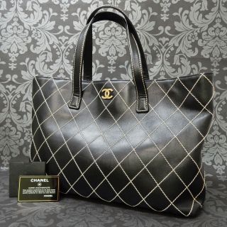 Rise - On Vintage Chanel Wild Stitch Black Calf Skin Leather Tote Bag 1601 T