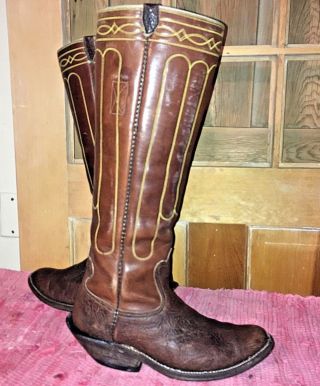 Vtg Wilson Bowman 8d Boots Buffalo/bison Leather Western Cowboy Buckaroo - 19 "