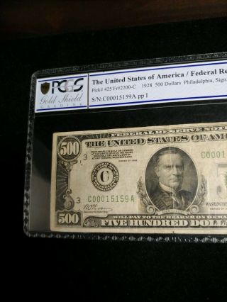 1928 $500 FRN Federal Reserve Note Fr 2200 - C PCGS F15 (RARE PCGS HOLDER) 2