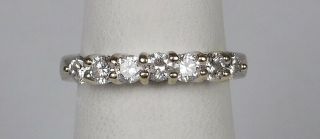 Vintage 14k White Gold Band Ring With Seven Round Diamonds - Size 4.  5