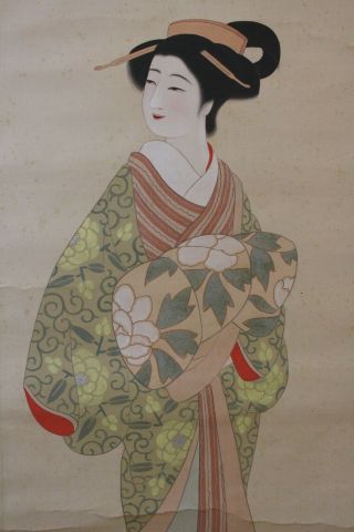 D08p5 Bijin - Ga Gorgeous Kimono Beauty Japanese Hanging Scroll