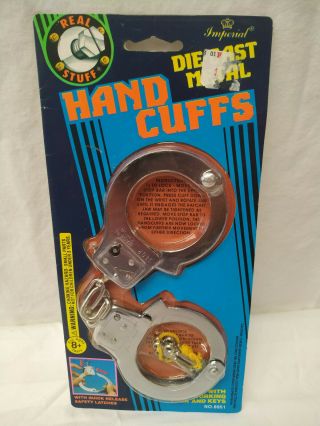 Nip Vintage 1994 Imperial Toy Corp " Real Stuff " Diecast Metal Hand Cuffs W/ Keys