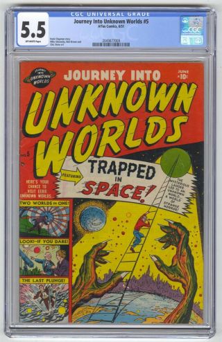 Journey Into Unknown Worlds 5 Cgc 5.  5 Vintage Marvel Atlas Comic Pre - Hero 10c