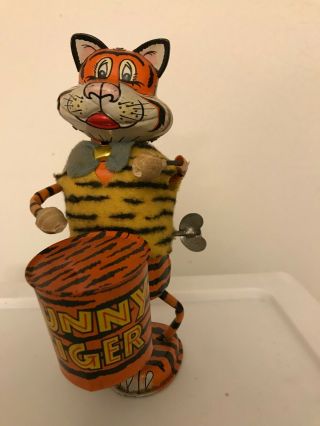 Rare Vintage Marx Funny Tiger Drummer Windup Tin Toy Litho,  Japan