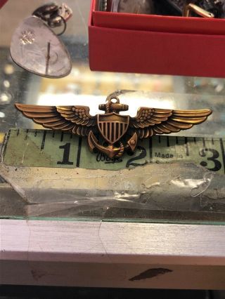 WWII 1/20 10K Gold Filled Navy Aviator Pilot 2 & 3/4” Wings Badge by Amico 4