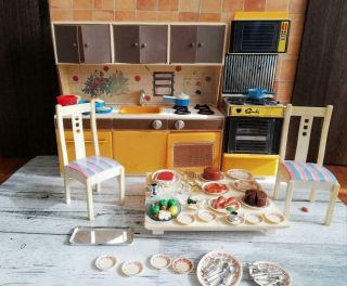 Sindy Doll House Kitchen Dining table Chair Tableware Vintage Rare From JAPAN 4