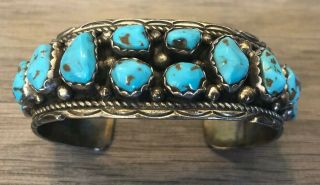 " Signed/stamped " Old Vintage Navajo Turquoise & Sterling Silver Cuff Bracelet