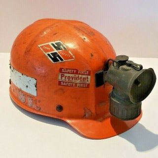 Vintage Msa Comfo Cap Miners Helmet Hard Hat Mining W/ Carbide Lamp