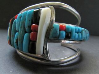 Vintage Pete Sierra Navajo Sterling Turquoise Cobblestone Bracelet Cuff