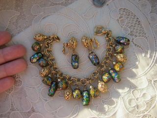 Vtg Napier Bracelet Set W Confetti Glass Beads,  Egg Shaped Gold Filigree Beads