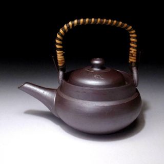 Ul9: Vintage Japanese Pottery Sencha Tea Pot With Wooden Handle,  Banko Ware