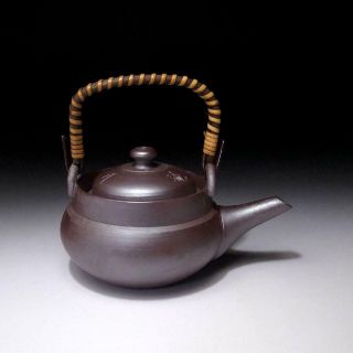 UL9: Vintage Japanese Pottery Sencha Tea Pot with wooden handle,  Banko ware 2