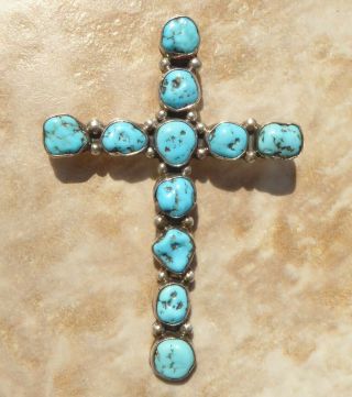 Large Vintage Sterling Native American Navajo Turquoise Cross Pendant M.  Guerro