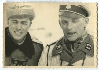 German Wwii Archive Photo: Two Elite Troops Officers In Winter Uniforms